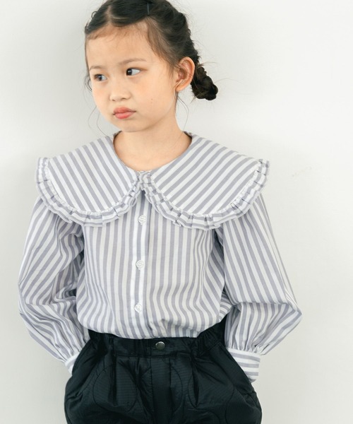 LOWRYS FARM（ローリーズファーム）の「ＢＩＧカラーフリルブラウス　578267（シャツ/ブラウス・キッズ・オフホワイト/ブラック/ストライプ・110cm/120cm/130cm/140cm/150cm）」の9枚目の写真