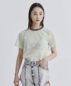 オーバーニース　シアTシャツ　美品 overneath/オーバーニース】NetT059/ネットTシャツ/リンガーシャツ