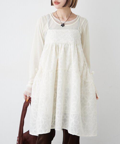 こまったちゃんサイズ♥︎真夏のワンピース&ドロワーズ2点セット♡ホワイト w closet（ダブルクローゼット）の「フラワーレースミニキャミワンピ