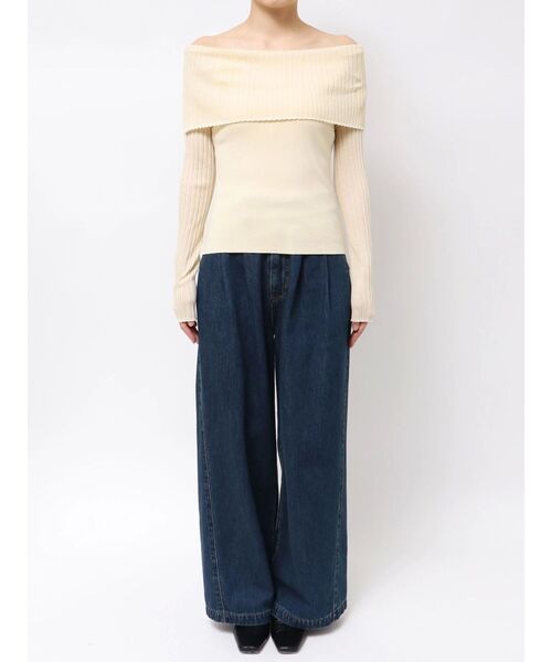 LAGUNAMOON（ラグナムーン）の「シアーオフショルニットプルオーバー（ニット/セーター・レディース・ブラック/クリーム/ホワイト・FREE）」の5枚目の写真