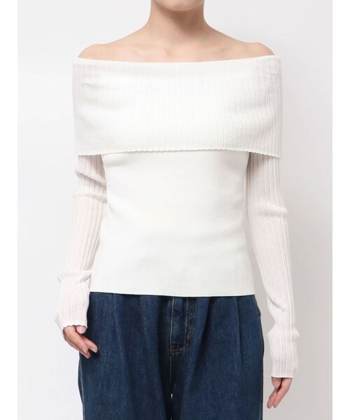 LAGUNAMOON（ラグナムーン）の「シアーオフショルニットプルオーバー（ニット/セーター・レディース・ブラック/クリーム/ホワイト・FREE）」の9枚目の写真