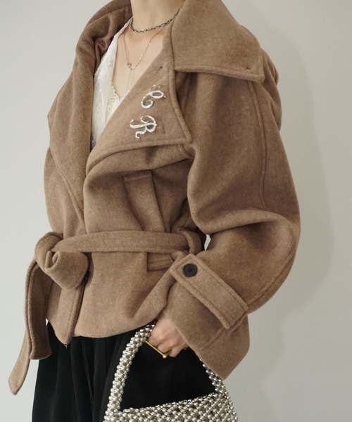 アプワイザーリッシェ ステンカラーショートコートジャコットキャメル1