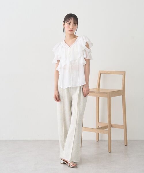 earth music&ecology（アースミュージックアンドエコロジー）の「センターシームタックスウェットパンツ（その他パンツ・レディース・チャコールグレー/ホワイト系その他・FREE）」の4枚目の写真