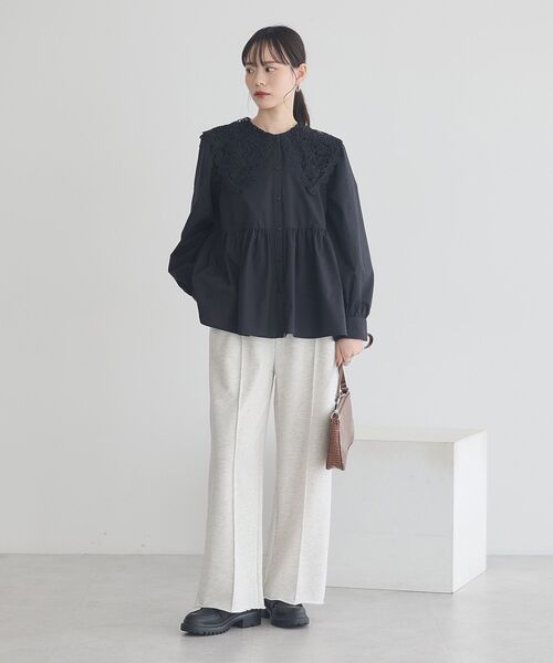 earth music&ecology（アースミュージックアンドエコロジー）の「センターシームタックスウェットパンツ（その他パンツ・レディース・チャコールグレー/ホワイト系その他・FREE）」の7枚目の写真