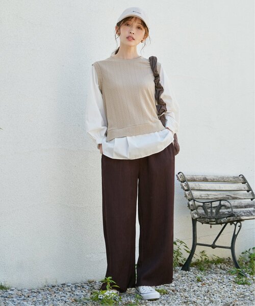 ikka(イッカ)の「ジャガードプリーツワイドパンツ(その他パンツ・レディース・ブラック/ベージュ/ブラウン・M/L/S)」の6枚目の写真