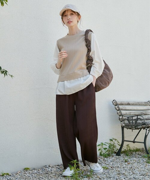 ikka(イッカ)の「ジャガードプリーツワイドパンツ(その他パンツ・レディース・ブラック/ベージュ/ブラウン・M/L/S)」の7枚目の写真