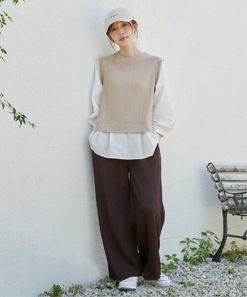 ikka(イッカ)の「ジャガードプリーツワイドパンツ(その他パンツ・レディース・ブラック/ベージュ/ブラウン・M/L/S)」の8枚目の写真