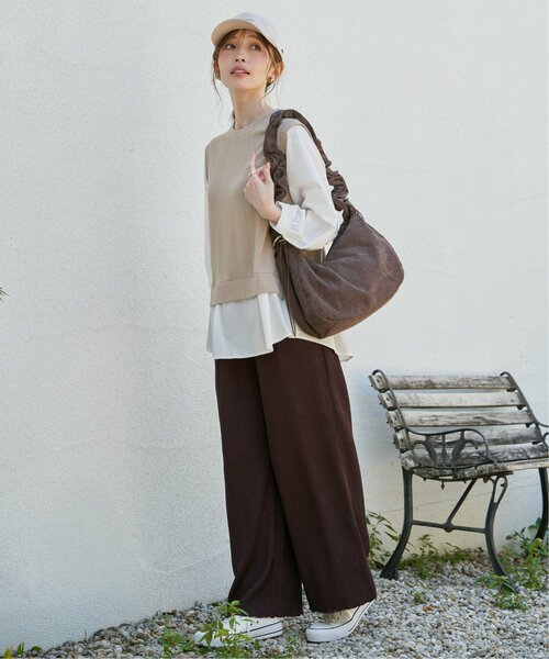 ikka(イッカ)の「ジャガードプリーツワイドパンツ(その他パンツ・レディース・ブラック/ベージュ/ブラウン・M/L/S)」の9枚目の写真