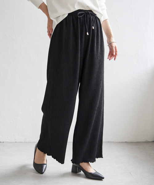 ikka(イッカ)の「ジャガードプリーツワイドパンツ(その他パンツ・レディース・ブラック/ベージュ/ブラウン・M/L/S)」の2枚目の写真