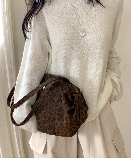 セール】ドット柄 ヒョウ柄カレッジショルダーバッグ/ペットボトル収納