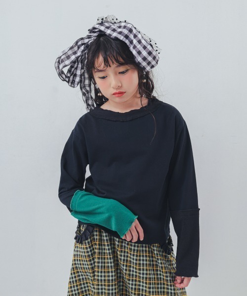 unica（ユニカ）の「カラフルスリーブtee（Tシャツ/カットソー・キッズ・ブラック/チャコール/オフホワイト・XL/L）」の3枚目の写真