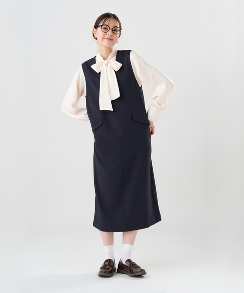 TOKYO SHIRTS（トウキョウシャツ）の「ウーリッシュ素材 ジャンパースカート セットアップ可能（ジャンパースカート・レディース・ブラウン/ネイビー・M/L/LL）」の8枚目の写真