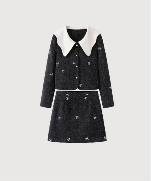 Design Collar Ribbon Deco Jacket Set Up