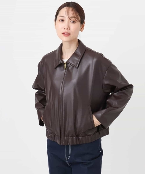MK MICHEL KLEIN(エムケーミッシェルクラン)の「ステンカラーフェイクレザーブルゾン/洗える(ブルゾン・レディース・ブラウン/モカ・38)」の5枚目の写真