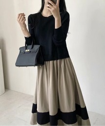 パッチワーク ロングスリーブ ワンピース