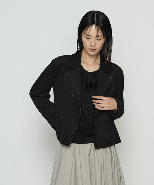 K.T KIYOKO TAKASE(キヨコタカセ)の「ストレッチスエード調 ライダースジャケット(ライダースジャケット・レディース・モカ/ブラック・7号/11号/9号)」の10枚目の写真