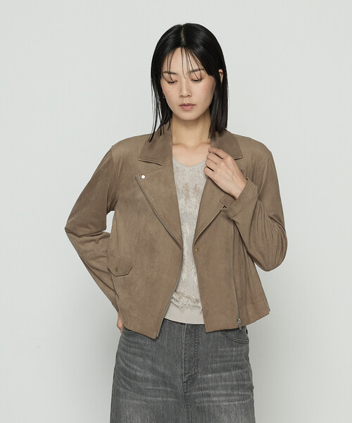 K.T KIYOKO TAKASE(キヨコタカセ)の「ストレッチスエード調 ライダースジャケット(ライダースジャケット・レディース・モカ/ブラック・7号/11号/9号)」の5枚目の写真