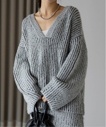 pocket（ポケット）の「オーバーサイズ畦編みVネックニット（ニット/セーター・レディース）」