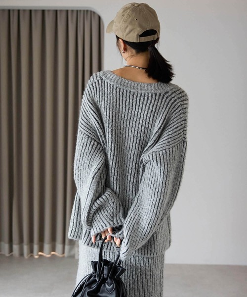 セール】オーバーサイズ畦編みVネックニット（ニット/セーター