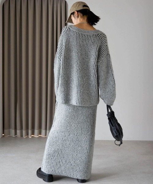 セール】オーバーサイズ畦編みVネックニット（ニット/セーター