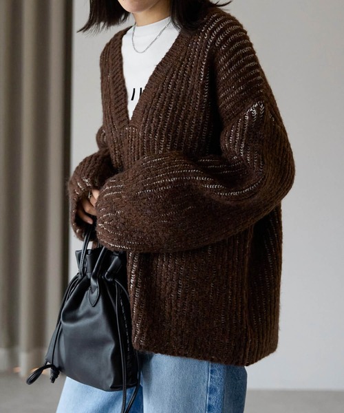 セール】オーバーサイズ畦編みVネックニット（ニット/セーター