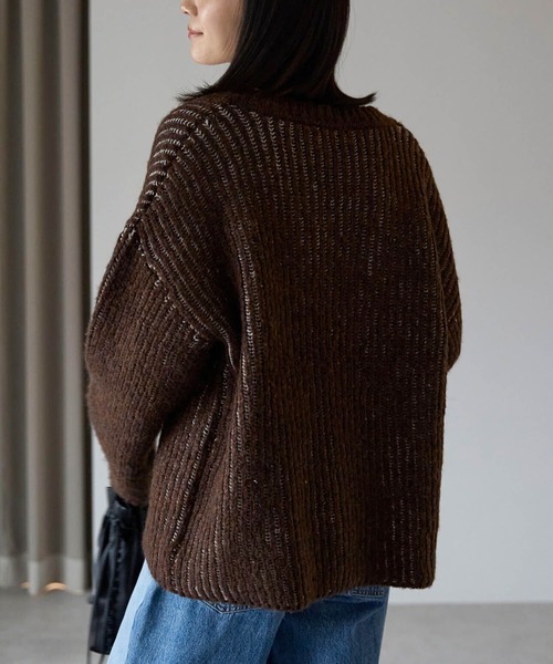 pocket（ポケット）の「オーバーサイズ畦編みVネックニット（ニット/セーター・レディース・グレー/ブルー/ブラウン・FREE）」の16枚目の写真