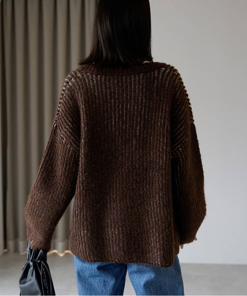 セール】オーバーサイズ畦編みVネックニット（ニット/セーター