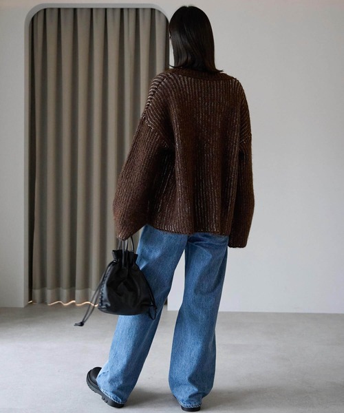 pocket（ポケット）の「オーバーサイズ畦編みVネックニット（ニット/セーター・レディース・グレー/ブルー/ブラウン・FREE）」の19枚目の写真