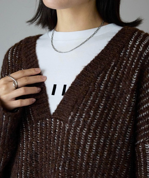セール】オーバーサイズ畦編みVネックニット（ニット/セーター