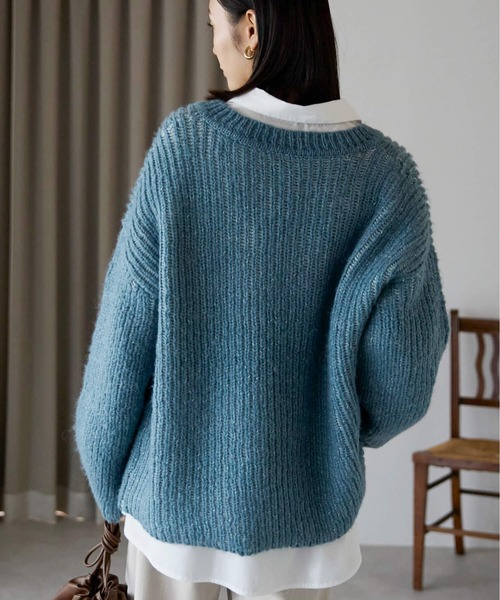 セール】オーバーサイズ畦編みVネックニット（ニット/セーター