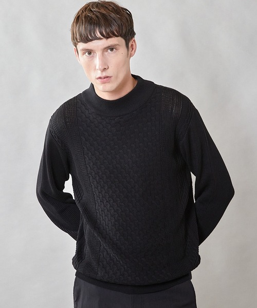 UNION STATION（ユニオンステーション）の「【ウォッシャブル素材】モックネックハイゲージ ウール混ニット（ニット/セーター・メンズ・マスタード/ブラック/グリーン/ホワイト・L/M/LL）」の2枚目の写真