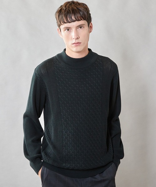 UNION STATION（ユニオンステーション）の「【ウォッシャブル素材】モックネックハイゲージ ウール混ニット（ニット/セーター・メンズ・マスタード/ブラック/グリーン/ホワイト・L/M/LL）」の12枚目の写真