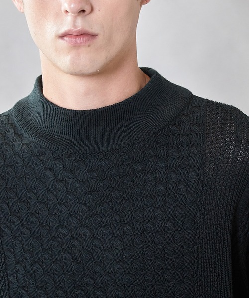 UNION STATION（ユニオンステーション）の「【ウォッシャブル素材】モックネックハイゲージ ウール混ニット（ニット/セーター・メンズ・マスタード/ブラック/グリーン/ホワイト・L/M/LL）」の17枚目の写真