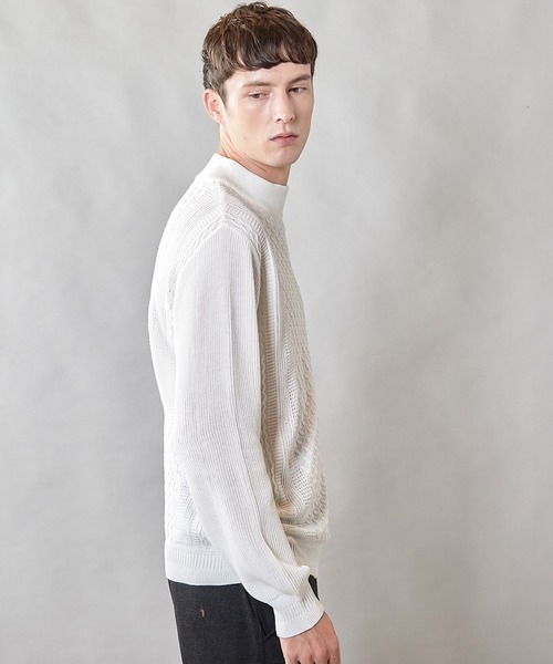 UNION STATION（ユニオンステーション）の「【ウォッシャブル素材】モックネックハイゲージ ウール混ニット（ニット/セーター・メンズ・マスタード/ブラック/グリーン/ホワイト・L/M/LL）」の6枚目の写真