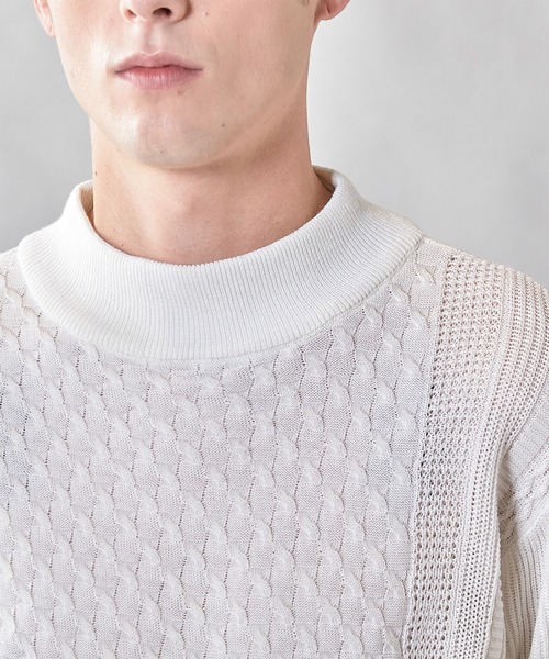 UNION STATION（ユニオンステーション）の「【ウォッシャブル素材】モックネックハイゲージ ウール混ニット（ニット/セーター・メンズ・マスタード/ブラック/グリーン/ホワイト・L/M/LL）」の11枚目の写真