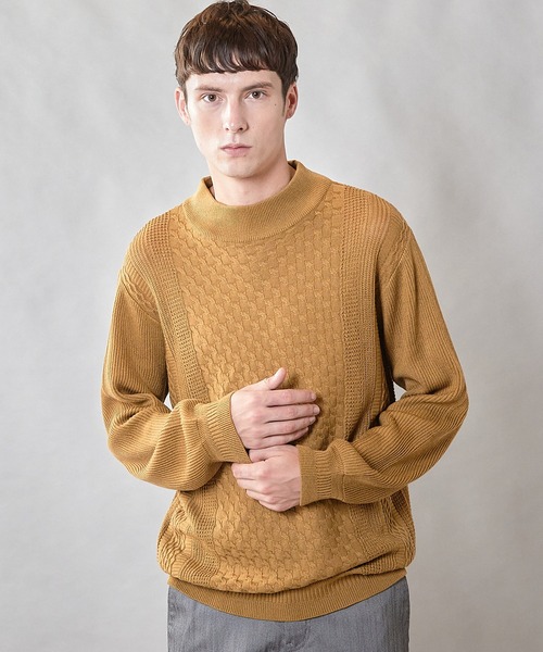 UNION STATION（ユニオンステーション）の「【ウォッシャブル素材】モックネックハイゲージ ウール混ニット（ニット/セーター・メンズ・マスタード/ブラック/グリーン/ホワイト・L/M/LL）」の19枚目の写真