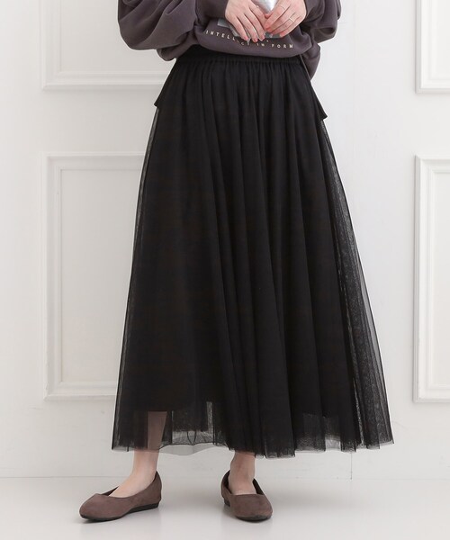 SHOO・LA・RUE（シューラルー）の「【洗濯機可】セレモニーからデイリーまで ふんわり軽やか チュールギャザースカート（スカート・レディース・ライトベージュ/ブラック/グレー系その他・00）」の12枚目の写真