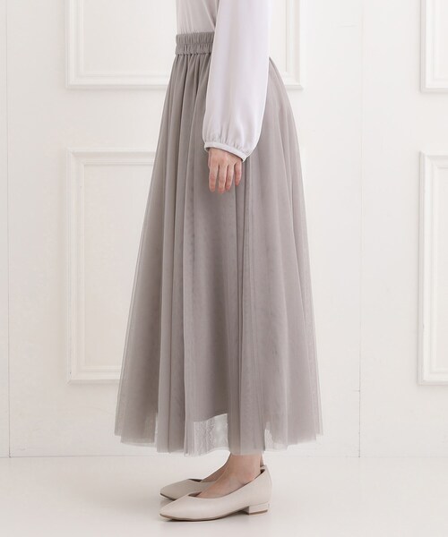 SHOO・LA・RUE（シューラルー）の「【洗濯機可】セレモニーからデイリーまで ふんわり軽やか チュールギャザースカート（スカート・レディース・ライトベージュ/ブラック/グレー系その他・00）」の17枚目の写真