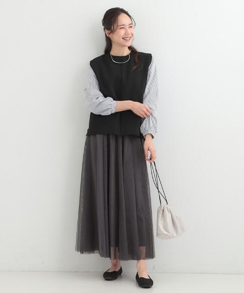 SHOO・LA・RUE(シューラルー)の「【洗濯機可】セレモニーからデイリーまで ふんわり軽やか チュールギャザースカート(スカート・レディース・ライトベージュ/ブラック/グレー系その他・00)」の9枚目の写真