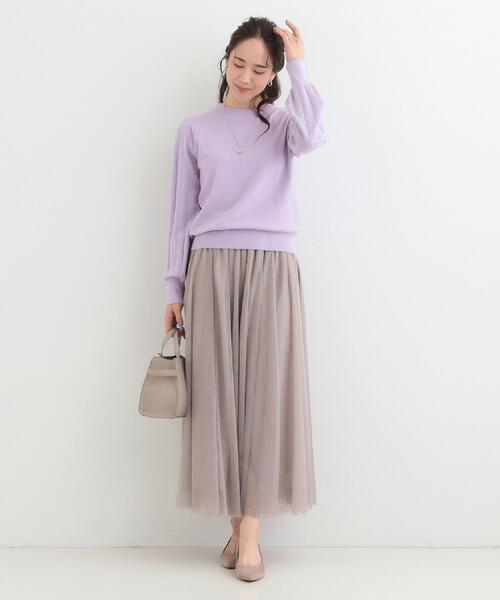 SHOO・LA・RUE(シューラルー)の「【洗濯機可】セレモニーからデイリーまで ふんわり軽やか チュールギャザースカート(スカート・レディース・ライトベージュ/ブラック/グレー系その他・00)」の5枚目の写真