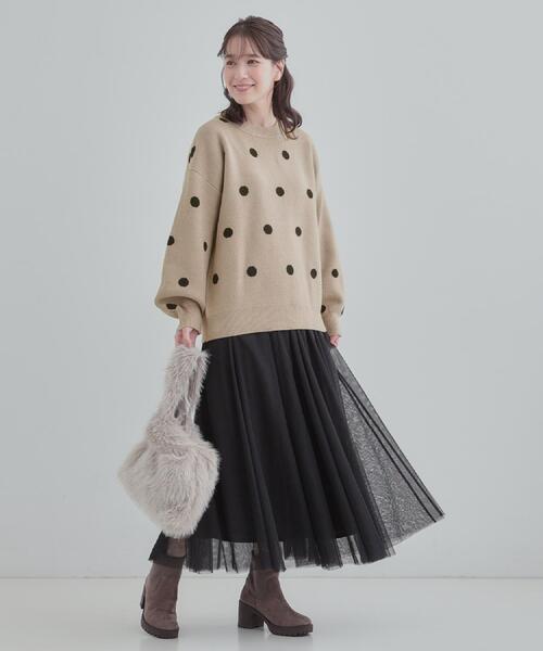 SHOO・LA・RUE(シューラルー)の「【洗濯機可】セレモニーからデイリーまで ふんわり軽やか チュールギャザースカート(スカート・レディース・ライトベージュ/ブラック/グレー系その他・00)」の4枚目の写真