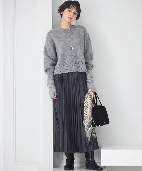 セール】レーシーヘムデザイン パフスリーブ ニット（ニット/セーター