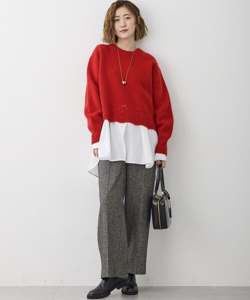 セール】レーシーヘムデザイン パフスリーブ ニット（ニット/セーター