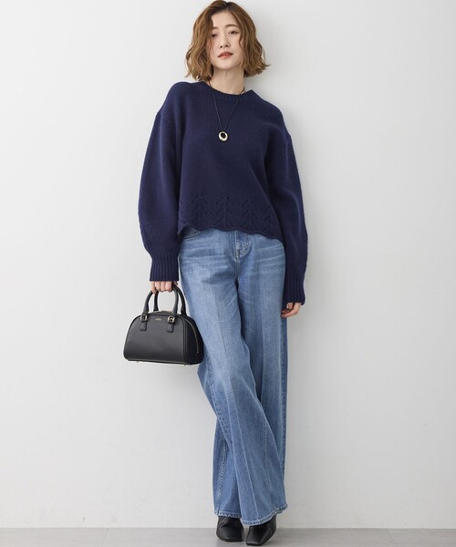 セール】レーシーヘムデザイン パフスリーブ ニット（ニット/セーター