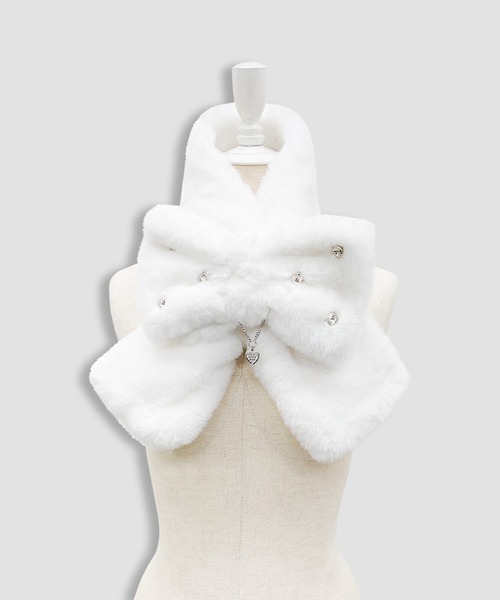 Honey Cinnamon（ハニーシナモン）の「ロゴチャーム付きビジューリボンマフラー（マフラー・レディース・ホワイト/ピンク/ブラック・FREE）」の9枚目の写真