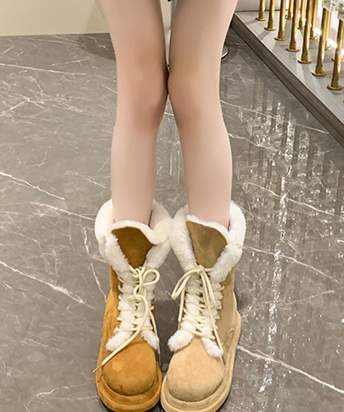 HALEY PESCA（ヘーリーペスカ）の「HALEY PESCA/厚底　レースアップムートンブーツ（ブーツ・レディース・ベージュ/ブラウン・36/38/40）」の5枚目の写真