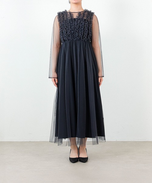 新品タグ　ドレス　kana オケージョン　ロングワンピース　チュールレース　カナ チュール ロング フリル Aライン ワンピース ドレス 2点セット