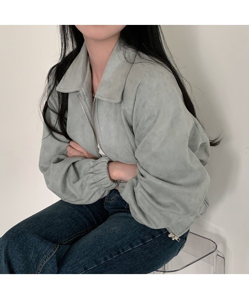 Ritzy（リッツィー）の「スエード調素材 フルジッパー仕様 ブルゾン（ブルゾン・レディース・カーキ/ブラック/グレー・M/L）」の4枚目の写真