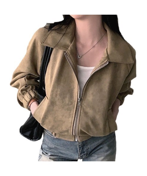 Ritzy（リッツィー）の「スエード調素材 フルジッパー仕様 ブルゾン（ブルゾン・レディース・カーキ/ブラック/グレー・M/L）」の6枚目の写真