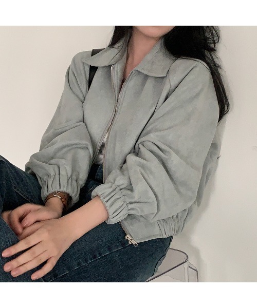 Ritzy（リッツィー）の「スエード調素材 フルジッパー仕様 ブルゾン（ブルゾン・レディース・カーキ/ブラック/グレー・M/L）」の7枚目の写真